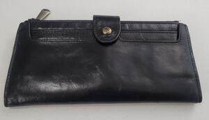 HOBO Black Leather Checkbook Wallet Organizer Clutch Snap Zip Long Bifold